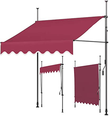 TRAGLO Klemmmarkise Markise Balkon Sonnenschutz und wasserdicht höhenverstellbar Balkonmarkise ohne Bohren für Balkon Terrasse Garten 2m Grayshelf-red