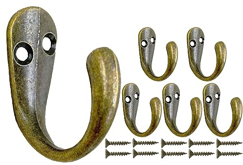 Beilala Individual Coat Hooks Bronze, 6 Pack Vintage Wall Hooks Heavy Duty Brass Single Door Hook with Screws for Hanging Clothes Robe Towel Hat Key Bag Cup