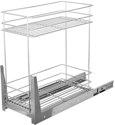 STOLMET Schrankauszug Schrankkorb mit Vollauszug Ausziehbare Küchenschublade mit Soft Close System Korbauszug Küchenschrank Schrank mit Außenbreite 30cm 2 Ablagen 480x 545x250mm Chrom Glänzend