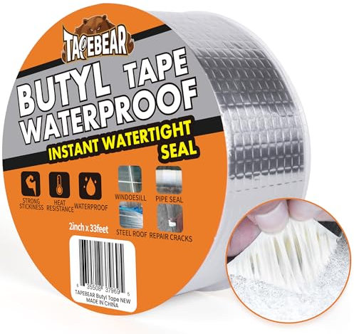 TAPEBEAR Nastro Butilico 50mm x 10m, Nastro Sigillante Impermeabile, Autoadesivo in Alluminio Butilico per Riparazione di Tetti, Grondaie e Perdite