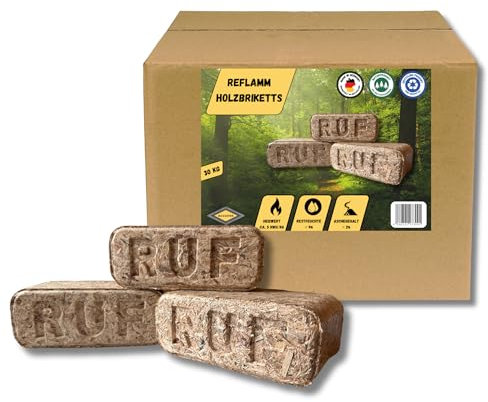 BAVAFIRE 90kg Reflamm Holzbriketts - Original RUF Briketts - 9x10 kg Gebinde - nachhaltiges und ressourcenschonendes Heizen in Kamin & Ofen - rein natürlich ohne Bindemittel