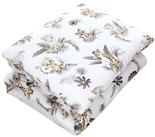 TupTam Kinder Gemusterte Bettdecken Set Ganzjahresdecke Bettdecke Kopfkissen Flachkissen 2tlg., Farbe: Löwe/Blätter/Beige, Größe: 135x100 cm