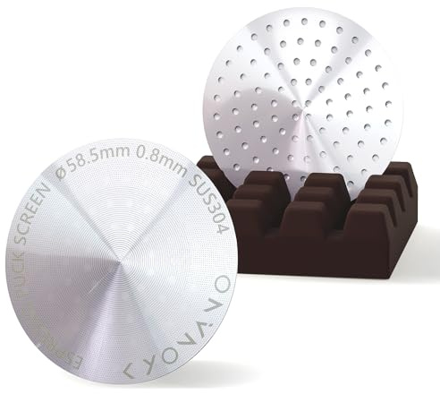 KYONANO 58.5mm Puck Screen with Stand - Espresso Machine Accessories - Reusable Metal Coffee Filters with Silicone Holder - Suit for 58mm Breville, WEGA Espresso Coffee Machines