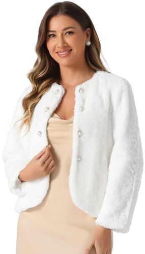 Allegra K Donna 2024 Giacca Invernale In Pelliccia Sintetica Con Tasche A Maniche Lunghe Con Bottoni, Soffice Cardigan Corto Bianca L