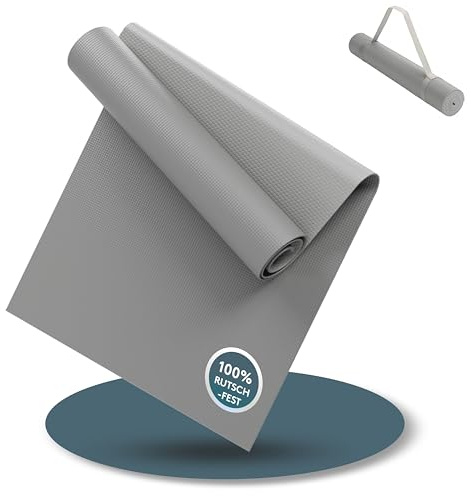 LILENO SPORTS Yoga Matte (180x60cm) inkl. Tragegurt - Sport und Yogamatte | extra rutschfest in 4 mm Dicke - Gymnastikmatte und Fitnessmatte für Workout und Yoga - Sportmatte für Zuhause