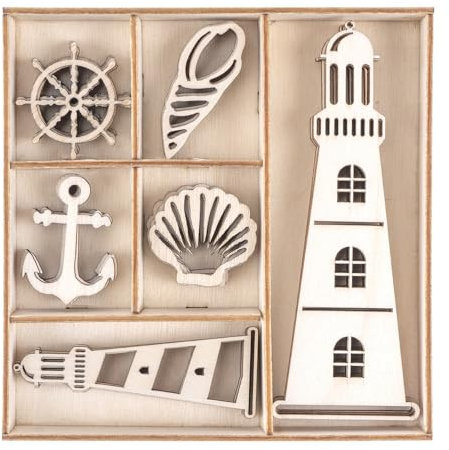 Ideen mit Herz Streu-Deko aus Holz | maritimes Design | Tisch-Dekoration | 30 Teile | 1 mm stark | 2,3 cm bis 9,7 cm groß | in Holzbox