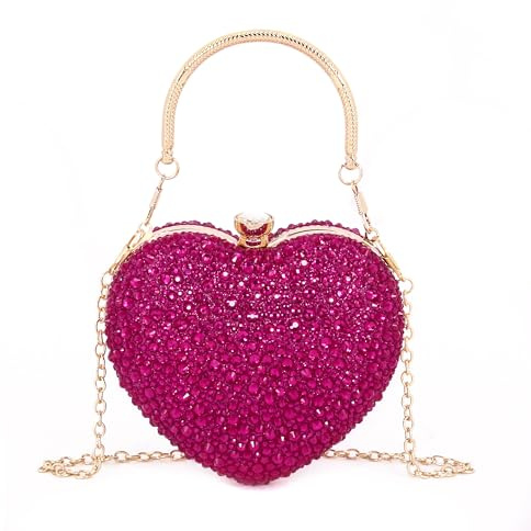 Elenint Damen Elegant Glänzend Strassstein Herz-typ Clutch Abendtasche Umhängetasche Party Hochzeit Cocktail Prom Handtaschen Kettentasche Schultertaschen
