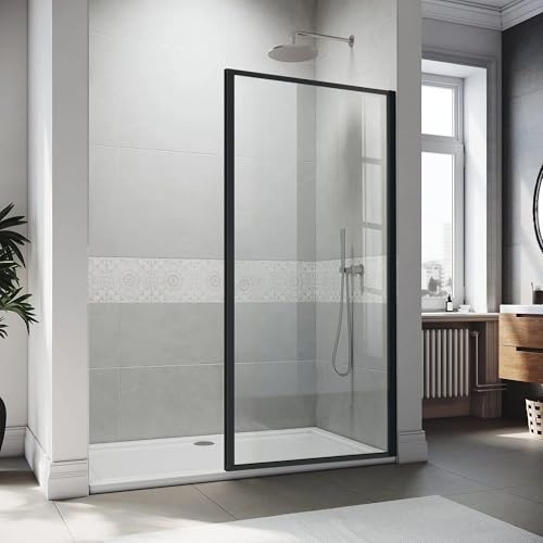 36 W x 74 H Framed Shower Screen Walk-in, Shower Glass Panel, 5/16(8mm) Thick Clear Tempered Glass Door, Matte Black
