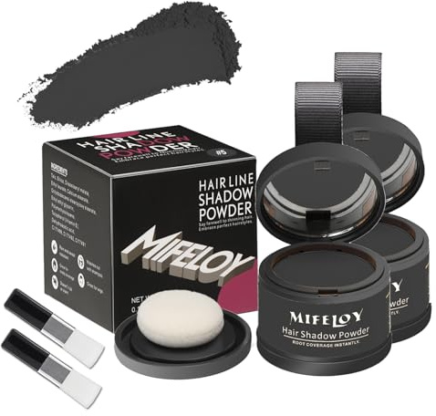 MIFELOY 2 Set Root Cover Up Powder, Black, Touch Up Hair Color for Grey, Instantly Coverage Dye for Thinning Grays Hairline, Roots Concealer for Beard Line Eyebrow, Shadow Conceals Hair Loss