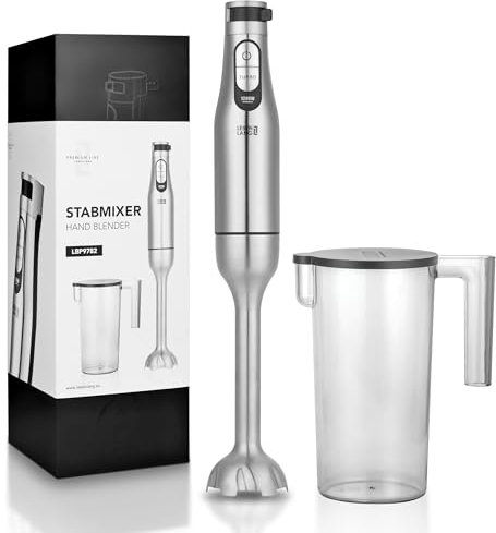 LEBENLANG Premium 1200W Mixeur plongeant acier inoxydable - Avec gobelet gradué 1000ml & protection anti-éclaboussures I Réglable en continu & Turbo I Mixer plongeur blender Mixeurs soupe Hand blender