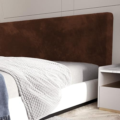 GZYLCH Velvet Headboard Slipcover, Stretch Bed Headboard Cover, Universal Solid Color Dustproof Backrest Cover Bed Head Protector Cover for Full Queen Cal King Size Bed,Deep Coffee,King:78.7in