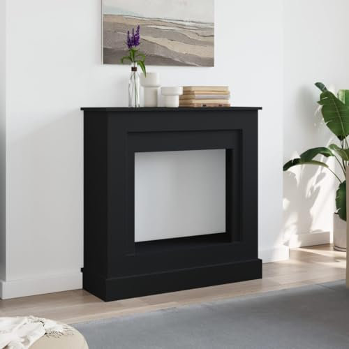 Tidyard Borde de Chimenea,Chimenea electrica Decorativa,Envolvente de Chimenea,Repisa de Chimenea Madera ingeniería Negro 90x30x90 cm