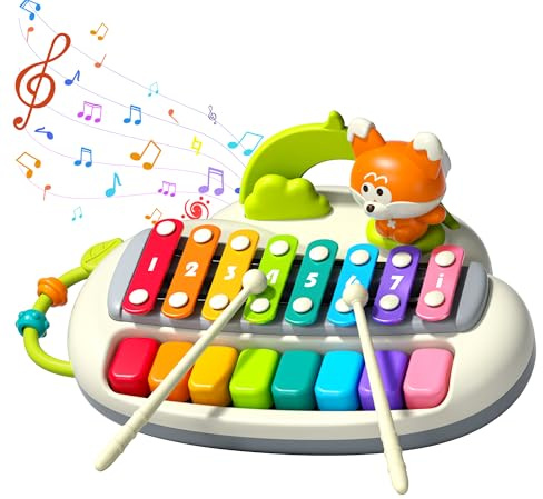 XINSITE 2 in 1 Baby Piano Xylophone for Toddlers， 8 Multicolored Key Keyboard Piano, Musical Table Percussion Sensory Toys ，Educational Musical Learning Instruments Toy for Kids Girls Boys