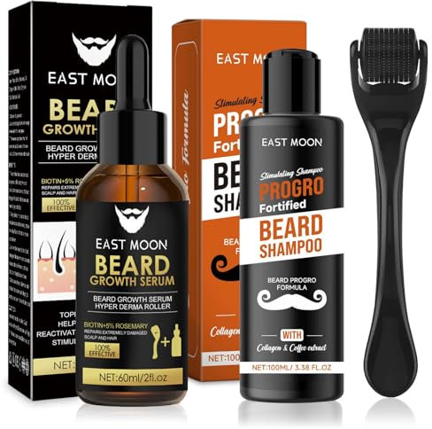 Kit Per La Crescita Della Barba,Kit Crescita Barba Uomo,Olio Per La Crescita Della Barba/Beard Roller/Shampoo per la Barba,Stimola la Crescita di Barba,Regalo per Uomini e Papà(60 ml +100 ml)
