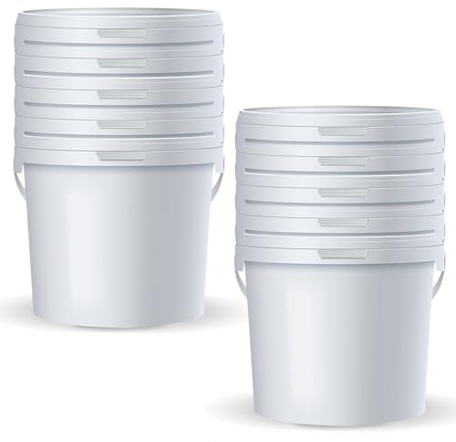 POSH Eimer mit Deckel 5L weiß, 10er - lebensmittelecht, stapelbar, rund | Vorratsbehälter für Gastronomie und Bienenhaltung, Honigeimer, Futtereimer, beschriftbar, Deckel abnehmbar