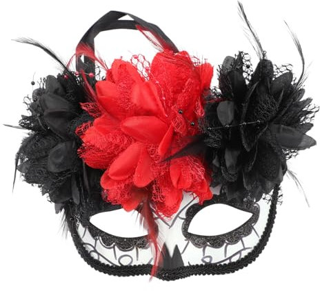DEARMAMY Masque du Jour des Morts Fleur, Demi-visage Plastique Noir