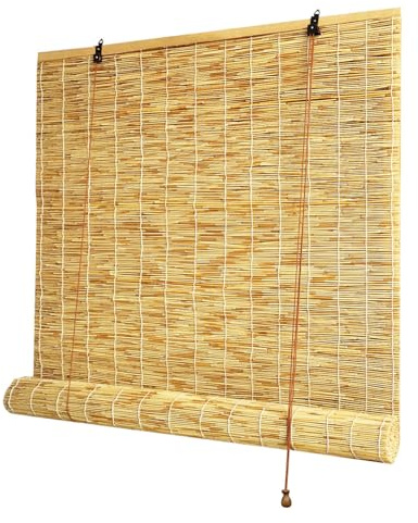 GLixionale Natural Bamboo Roller Blinds 80 90 100 120 140 160 180cm Wide Sunshades Reed Curtains Outdoor Bamboo Blinds for Pergola Waterproof Patio Blinds for Garden Kitchen Blinds Roller with Lifter