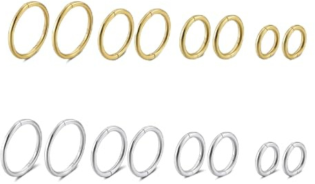 18ct Gold on Silver 925 hinged sleeper hoop earrings Twist Sleeper Hoop Earrings Small Hinged Thin Handmade 6mm 8mm 10mm 12mm For Women Men Girls (8mm)