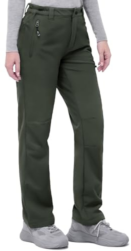 33,000ft Womens Hiking Pants Waterproof Walking Trousers Thermal Fleece Lined Ladies Winter Outdoor Windproof Warm Softshell Hiking Fishing Ski Snow Pants, Dark Green, 29L*14