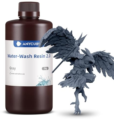 ANYCUBIC Upgraded Water Washable Resin 2.0, Grau 1000g | 3D Drucker Resin Wasser Waschbar, Anti-Vergilbung, 405nm UV Resin Photopolymer Harz für alle Harz 3D Drucker