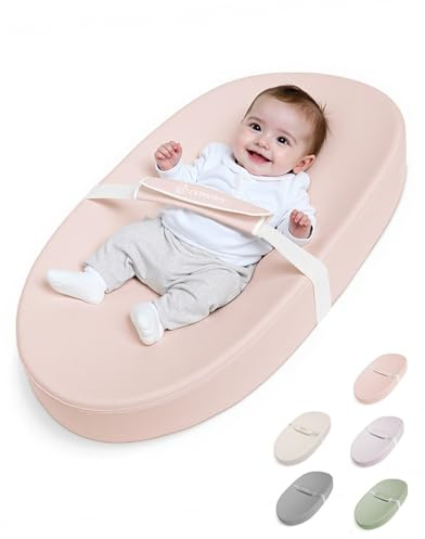 COMOMY Vegan Leather Nappy Baby Changing Mat with Waterproof and Wipeable PU Cover, Anti-Roll and Anti-Slip Diaper Chang Mat with Safety Straps, Portable Changing Pad, for Dresser and Table (Pink)