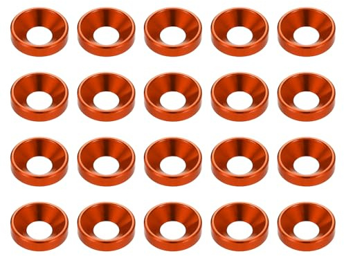 sourcing map 20 arandelas avellanadas M6 de acabado de aleación de aluminio anodizado, juntas de tornillo para piezas de accesorios mecánicos, color naranja