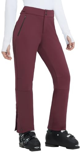 baleaf Pantalon de ski thermique doublé en polaire pour femme avec poches zippées pour randonnée, marche, snowboard, rouge vin, XL