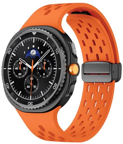 WoPail Silikonremmar för Samsung Galaxy Watch 8 40 mm 44 mm, inget mellanrum mjukt andningsbart sportband magnetisk justerbar slinga silikonarmband för Samsung Watch 8 Classic 46 mm – orange