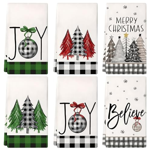 6 Stück Geschirrtücher Weihnachten 40x60cm Saisonale Merry Christmas Trockentuch Christmas Tischdeko Küchentücher,Weich und Bequem,Starke Wasseraufnahme,Schnell Trocknend,Ein Muss für die Familie