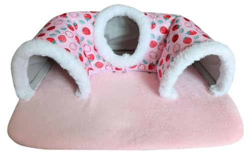 Fenteer Guinea Pig Hideout Tunnel - 3-Cave Small Animal Tunnel Toy with Removable Design, Plush Cozy Warm House for Hamsters, Bearded Dragons, Mice, Chinchillas, Pink
