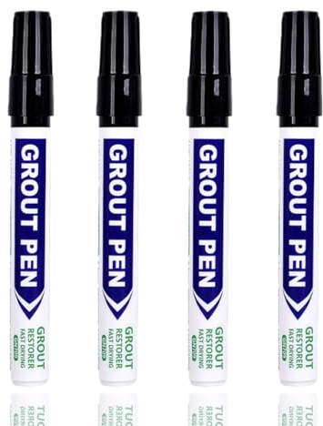 4PCS Black Grout Pen,Tile Grout Reviver and Sealer for Bathroom & Kitchen,Water-Resistant Paint Marker to Restore and Clean Tile Lines on Wall and Floor Tiles