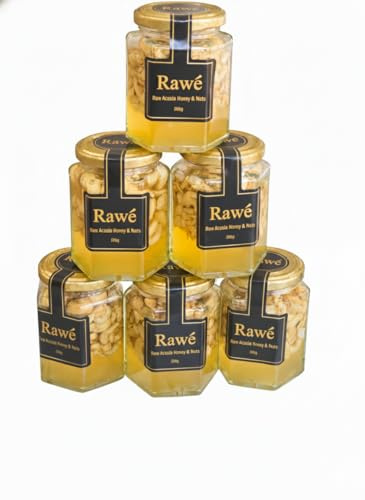 Rawé Raw Acacia Honey with Cashews, Unpasteurised, Luxury 280g Jar, 6 Pack