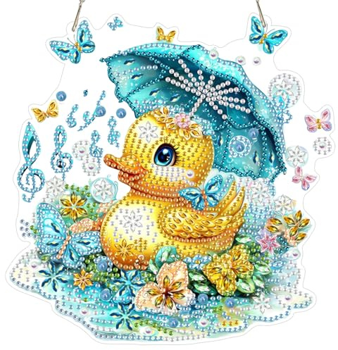 MAXBYE Diamond Painting Fensterbilder Erwachsene, Gelbe Ente Diamond Painting Muster Kristall Hanging Pendant, DIY Schmetterling Gem Art Window Pictures Both Sides Für Fenster Wand Decor 20x20cm