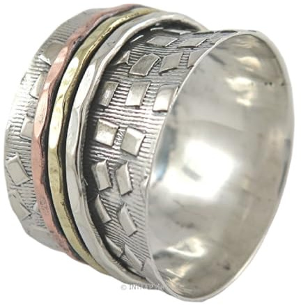 INTHAP Bandring Breit 925 Sterling Silber Spinner-Ring Bicolor Meditations-Begleiter Anti Stress Größen 65-73, 21 22 23 mm (22)