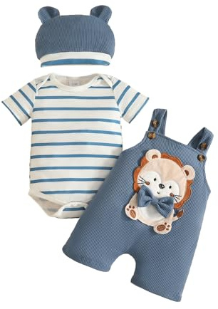 UUAISSO Vestiti per Neonato Maglie a Maniche Lunghe a Righe con Stampa di Dinosauri Tuta Regolabile con Bretelle Pantaloni Set di Abiti