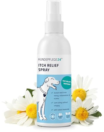 Hundepflege24 Itch Relief Spray for Dogs 125ml - Acute immediate relief & effective soothing for inflammation, mites, grass mites, fungi, fleas - Pet care product for itching in dogs