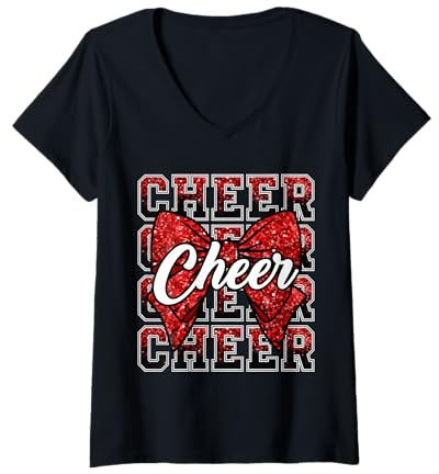 Damen Kokette Cheer Bow Funny Sport Cheerleader Cheerleading Rot T-Shirt mit V-Ausschnitt