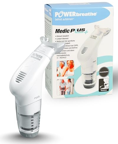 POWERBREATHE Medic Plus I einstellbarer Atemtrainer zur Stärkung der Atemmuskulatur I Inspirationsmuskeltrainer mit 13 Stufen I Atemtrainingsgerät für Atemübungen gegen Kurzatmigkeit