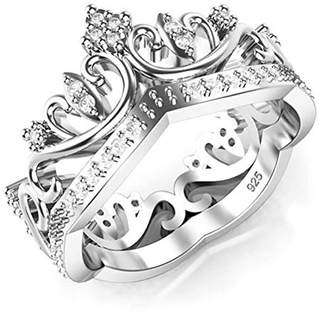 Metal Factory Sz 6 Sterling Silver Cubic Zirconia Princess Crown CZ Band Ring