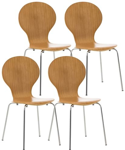 CLP Set 4X Sillas de Visita Diego Apilable I Juego de 4X Silla de Comedor con Asiento de Madera I 4X Silla de Cocina con Base de Metal I Color:, Color:Roble