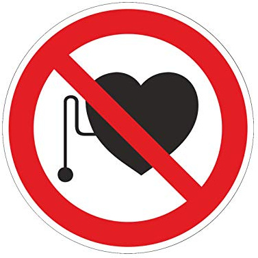 Aufkleber, Herzschrittmacher Verboten, Hinweisschild, Durchmesser 10 cm