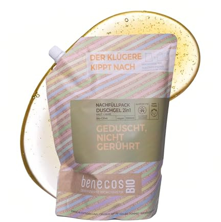 benecos Bio – Sacchetto di ricarica gel doccia 2 in 1 Bio Olive Pelle e Capelli – DUTTURATO – Vegan – Plastica riciclata