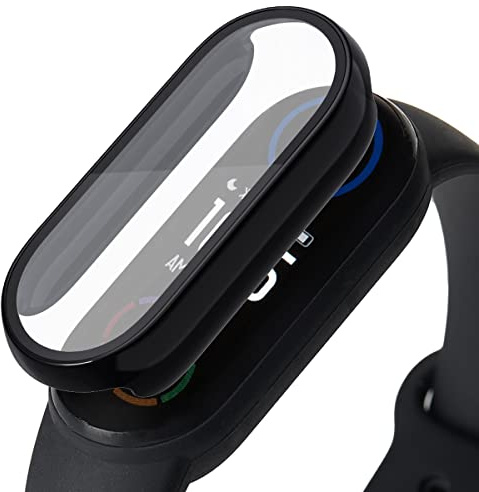 Akancy - Carcasa rígida compatible con mi Smart Band 6/5/4/3 con película protectora, dureza 9H Hart Carcasa para PC de vidrio templado fino para Smart Mi Smart Band 6/5/4/3, color negro