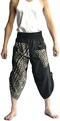 Harem Pants Men, Thai Fisherman Pants, Ninja Pants, Harem Trousers, Capri, Plus Size, Baggy,Hakama Pants Elephant, Winter Pants Men Siam Trendy Men's Japanese Style Pants One Size Black Triangle