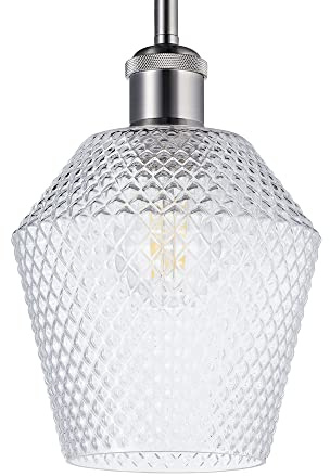 Modern and Compact Clear Glass Diamond Design Easy Fit Pendant Lamp Shade for Kitchen, Lounge, Dining Room etc | 60w Maximum | 17cm x 17cm by Happy Homewares