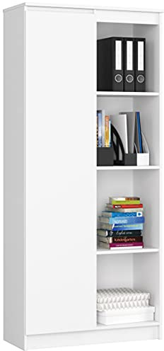AKORD Büro-Bücherregal 80cm | 8 Einlegeböden | für Schrank Wohnzimmer Schlafzimmer Bücherregale| Standregal Holzregal Regal | Laminierte Platte 16 mm | Farbe Weiß