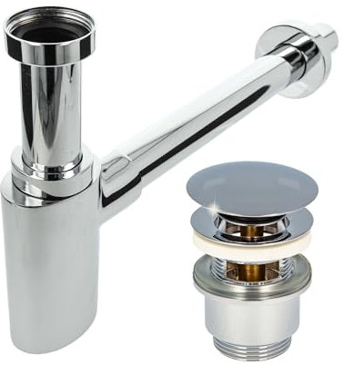tecuro Siphon mit Pop Up Ablaufventil verchromt - Universal Set für Waschtisch/Waschbecken