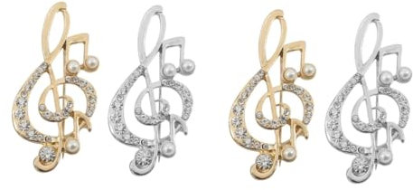 SAFIGLE 4stücke Rhinestone Musiksymbol Brosche Für Kleidung Anstecknadel Für Schal Und Jacke Perfektes Für Musikliebhaber in Gold Und Silber
