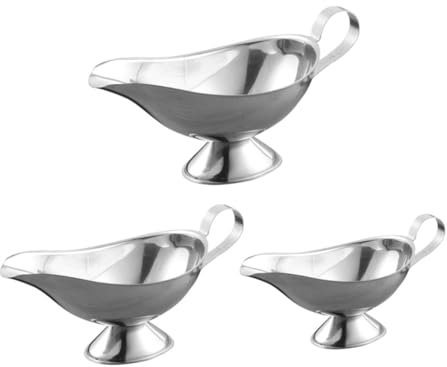 Amosfun 3pcs Stainless Steel Gravy Boats Sauce Pitchers Set Handles 3oz 8oz 10oz Steak Serving Jugs Restaurant Condiment Bowls