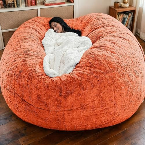HORLSKI Rund Sitzsackbezüge Ohne Füllung Waschbar Kunstpelz Extra Große Sitzsäcke Für Erwachsene Komfortabel Wohnzimmerstuhl Geeignet Für Garten Und Außenbereich,Q,150 * 75